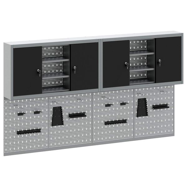 vidaXL Ty&ouml;kalukaappisarja hyllyll&auml; 6 pcs Musta Jauhemaalattu Ter&auml;s