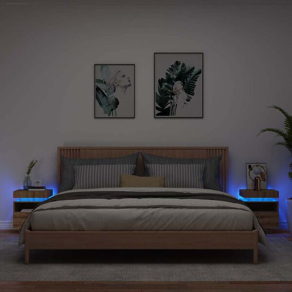 vidaXL Y&ouml;p&ouml;yt&auml;kaapit LED-valoilla 2 kpl Artisan Oak 40x39x48,5 cm