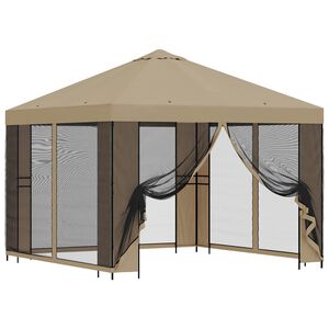 vidaXL Puutarhamaja sivuseinill&auml; 3 x 3 m Beige Polyesteri ja ter&auml;s