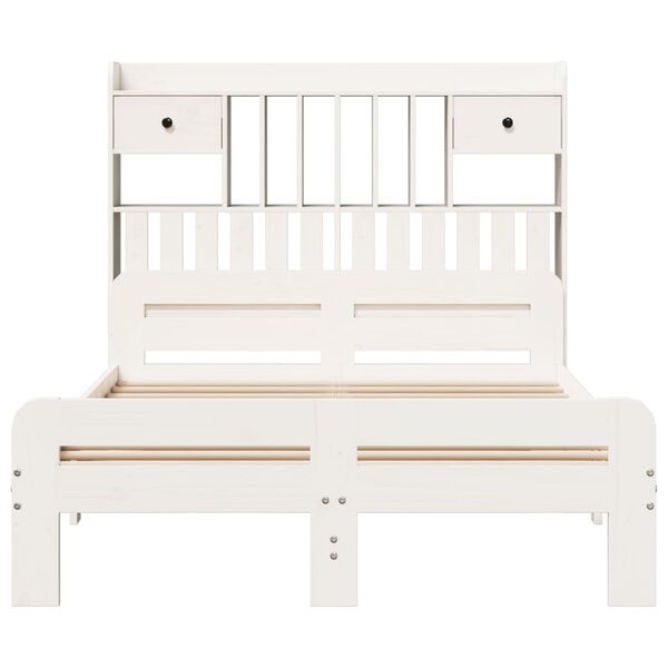 vidaXL Sänky kirjahyllyllä ei patjaa valkoinen 135x190 cm täysi mänty