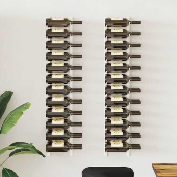 vidaXL Sein&auml;lle kiinnitett&auml;v&auml; viinipulloteline 24 pullolle 2 kpl rauta