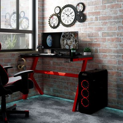 vidaXL Pelipöytä LED-valot ja Y-muoto musta ja punainen 110x60x75 cm