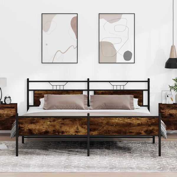 vidaXL Metallinen sängynrunko savutammi 193x201 cm