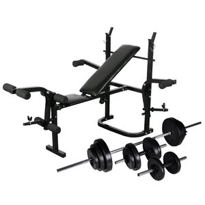 vidaXL Kuntopenkki painotangolla + levy- ja k&auml;sipainosarja 30,5 kg