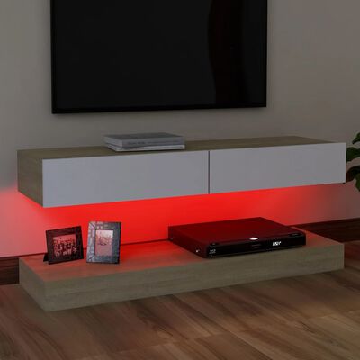vidaXL TV-taso LED-valoilla valkoinen ja Sonoma-tammi 120x35 cm
