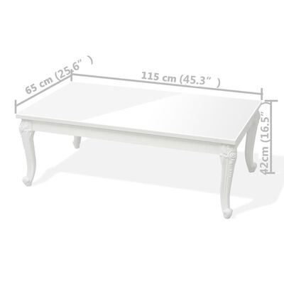 vidaXL Sohvapöytä 115x65x42 cm Korkeakiilto Valkoinen