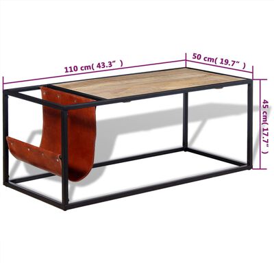 vidaXL Sohvapöytä nahkaisella lehtitelineellä 110x50x45 cm