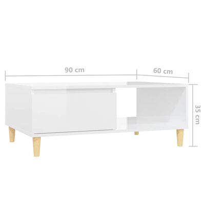 vidaXL Sohvapöytä korkeakiilto valkoinen 90x60x35 cm lastulevy