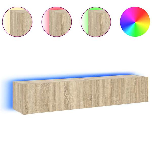 vidaXL TV-sein&auml;kaapit LED-valoilla 2 kpl Sonoma-tammi 80x35x31 cm