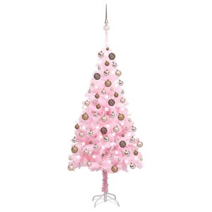 vidaXL Tekojoulukuusi palloilla esivalaistu pinkki 150 cm PVC