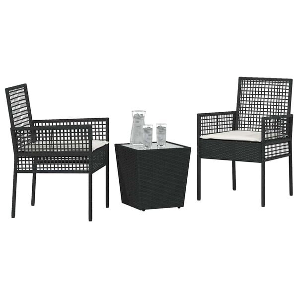 vidaXL Puutarhan Bistro Set 3 pcs Musta Polyrotangi