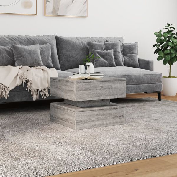 vidaXL Sohvapöytä LED-valoilla harmaa Sonoma-tammi 50x50x40 cm