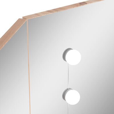 vidaXL Meikkipöytä kulmaan LED-valoilla tammi 111x54x141,5 cm