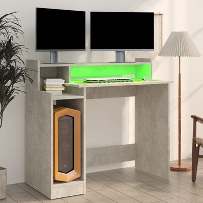 vidaXL Työpöytä LED-valoilla betoninharmaa 97x45x90 cm tekninen puu