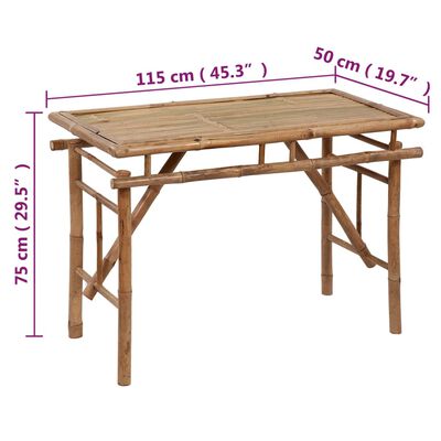 vidaXL Kokoontaitettava puutarhapöytä 115x50x75 cm bambu