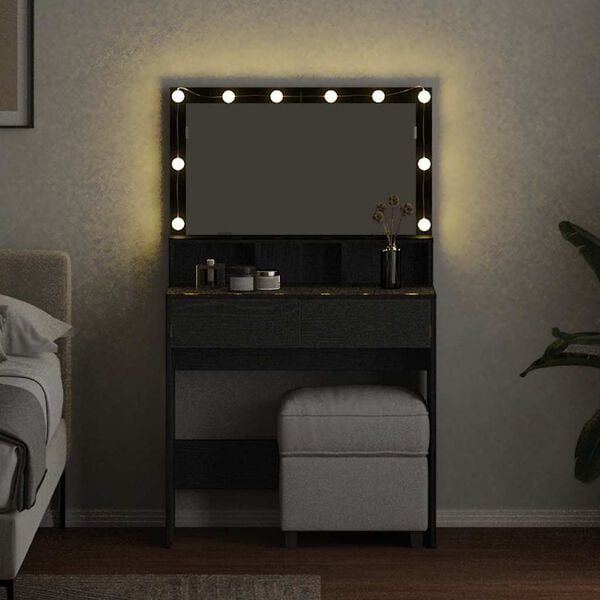 vidaXL Meikkip&ouml;yt&auml; Musta tammi. 80 x 41 x 134,5 cm Tekninen puu