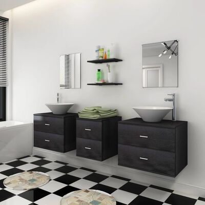 vidaXL 9-osainen Kylpyhuoneen huonekalusarja pesuallas ja hana musta