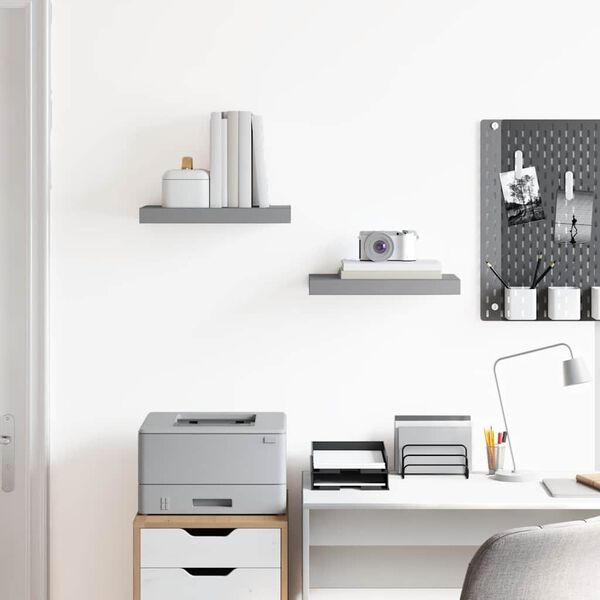 vidaXL Kelluvat sein&auml;hyllyt 2 kpl harmaa 40x23x3,8 cm MDF