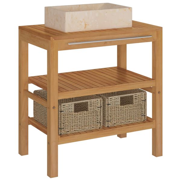 vidaXL Kylpyhuoneen hyllykk&ouml; t&auml;ysi tiikki pesualtaalla marmori kerma