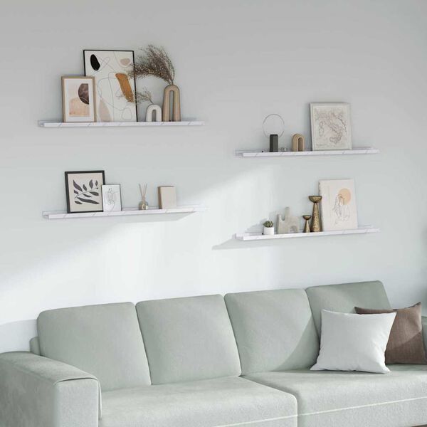 vidaXL Sein&auml;hylly 4 pcs Valkoinen marmori 100 x 9 x 3 cm Tekninen puu