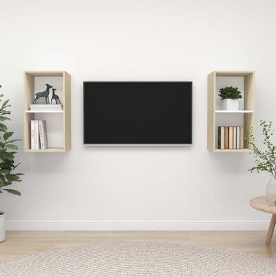 vidaXL Seinäkiinnitettävät TV-tasot 2 kpl valk./Sonoma tekninen puu