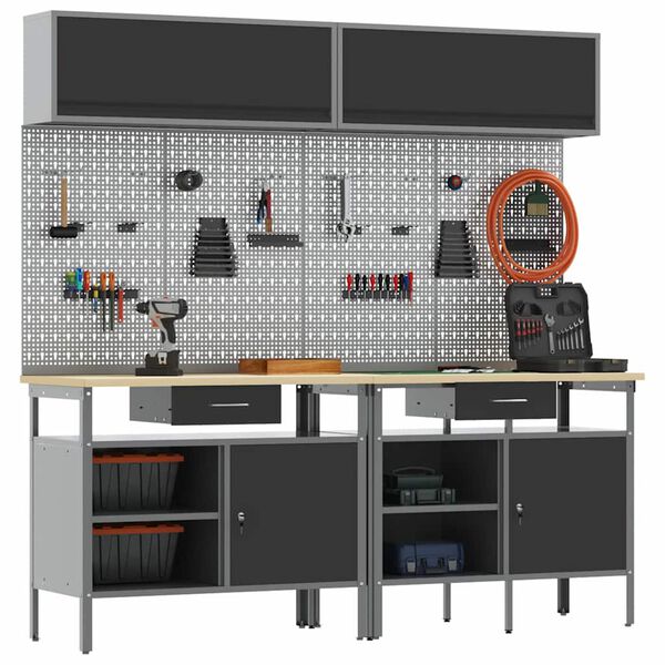 vidaXL Työpöytäsetti hyllyllä 8 pcs Musta 200 x 55 x 200 cm Teräs