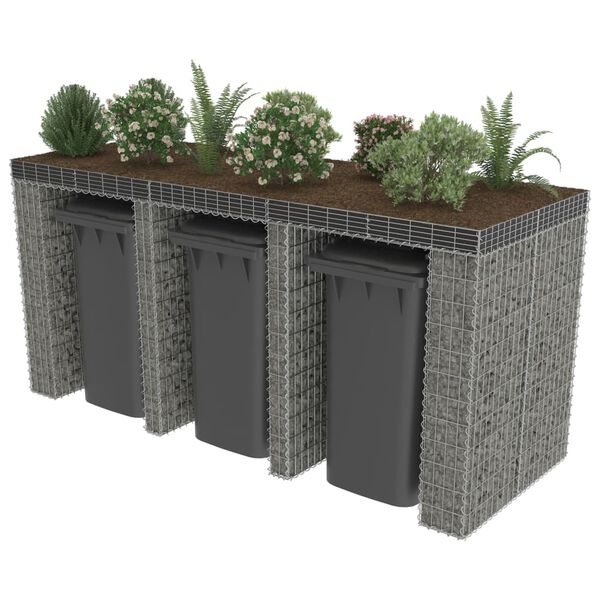 vidaXL Gabionseinä roska-astioille galvanoitu teräs 270x100x130 cm