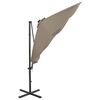 vidaXL Aurinkovarjo cantilever tolpalla ja LED-valoilla 300 cm taupe