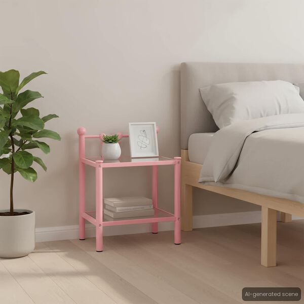 vidaXL Yöpöydät 2 kpl pinkki ja läpinäkyvä metalli ja lasi