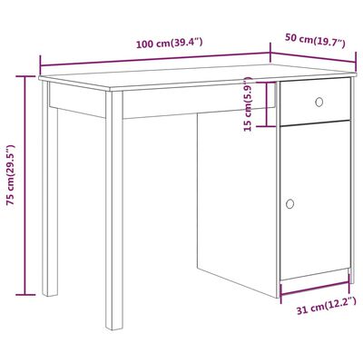 vidaXL Työpöytä valkoinen 100x50x75 cm täysi mänty