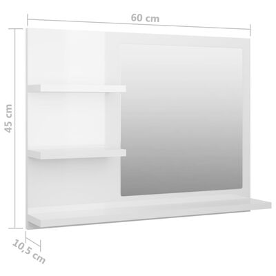 vidaXL Kylpyhuonepeili korkeakiilto valkoinen 60x10,5x45 cm lastulevy