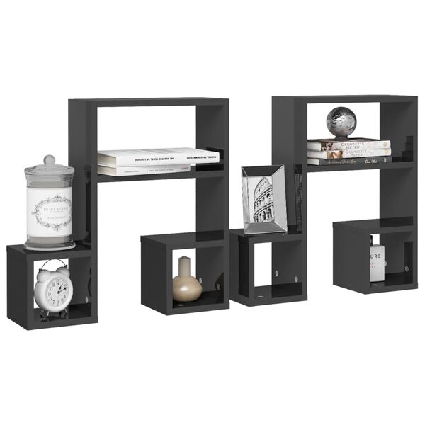 vidaXL Seinähyllyt 2 kpl korkeakiilto harmaa 50x15x50 cm tekninen puu