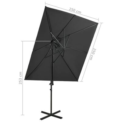 vidaXL Riippuva aurinkovarjo tuplakatolla antrasiitti 250x250 cm