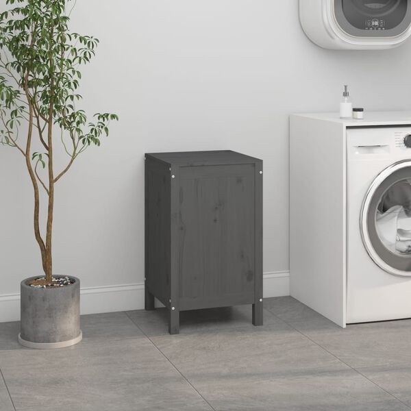 vidaXL Pyykkilaatikko harmaa 44x44x76 cm täysi mänty