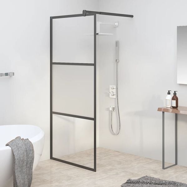 vidaXL Walk-in suihkun seinäke 80x195 cm puolihuurrettu ESG-lasi musta