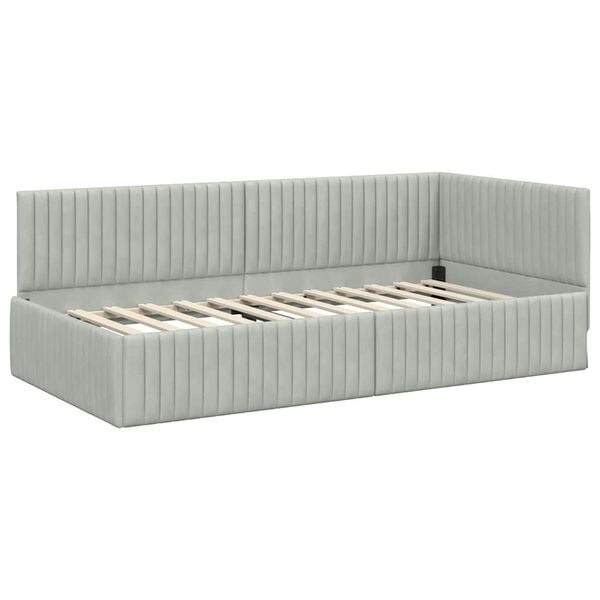 vidaXL Kulmavuoteen runko Vaaleanharmaa 90 cm x 200 cm Sametti