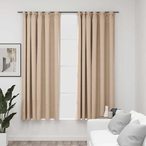 vidaXL Pellavamaiset pimennysverhot koukuilla 2 kpl beige 140x175 cm