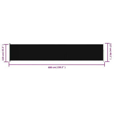 vidaXL Sisäänvedettävä terassin sivumarkiisi 117x600 cm musta