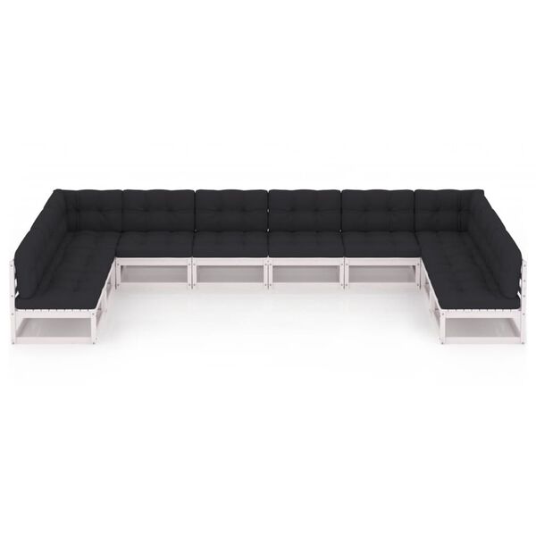 vidaXL 10-osainen Puutarhasohvasarja tyynyill&auml; valkoinen t&auml;ysi m&auml;nty