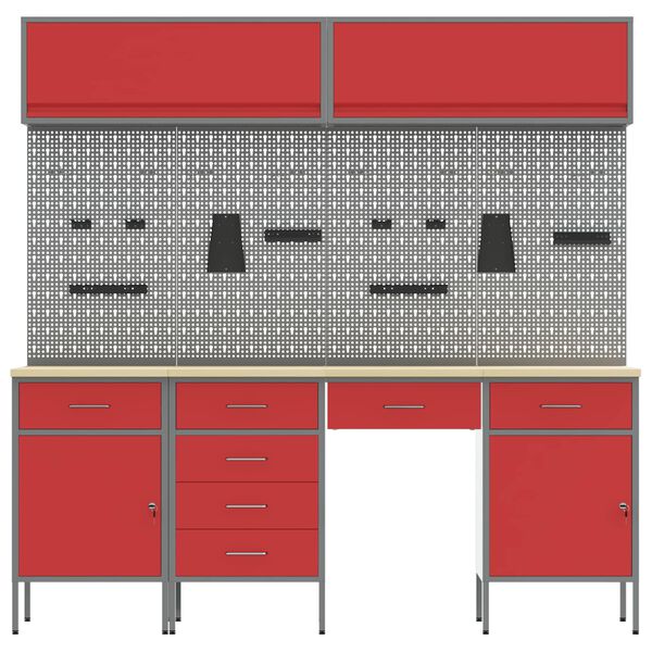 vidaXL Ty&ouml;p&ouml;yt&auml;kaappi lukkoon 10 pcs Punainen Kehitetty puu ja ter&auml;s