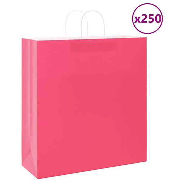 vidaXL Paperikassit 250 kpl kahvoilla pinkki 45x17x48 cm