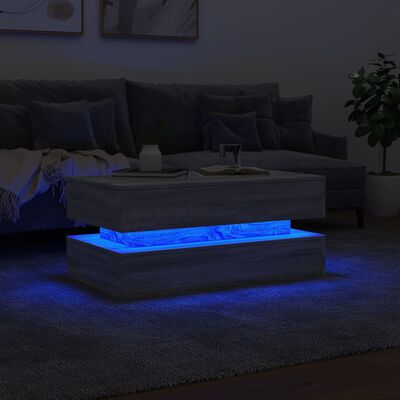 vidaXL Sohvapöytä LED-valoilla harmaa Sonoma 90x50x40 cm