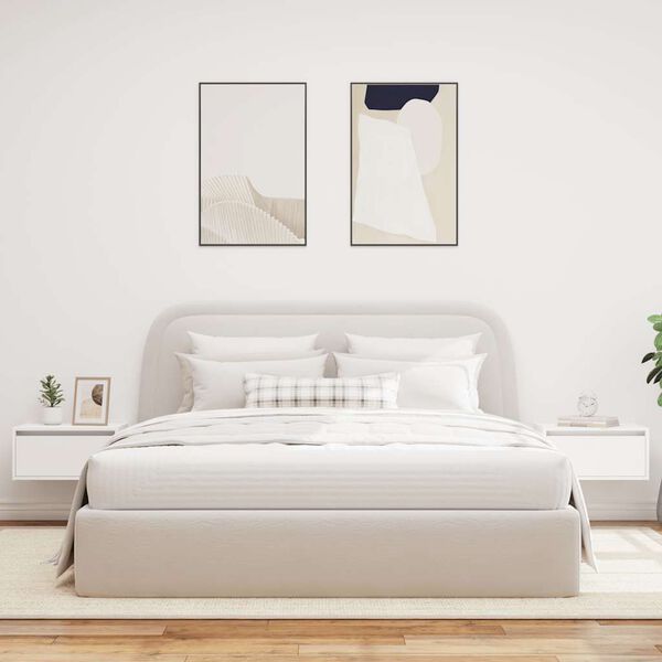 vidaXL Seinäkiinnitettävät yöpöydät LED-valoilla 2 kpl valkoinen