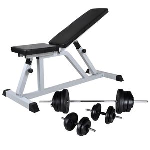 vidaXL Kuntopenkki painotangolla + levy- ja k&auml;sipainosarja 60,5 kg