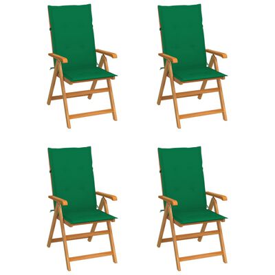 vidaXL Puutarhatuolit 4 kpl tyynyillä vihreä täysi tiikki