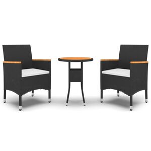 vidaXL 3-osainen Ulkoruokailuryhm&auml; polyrottinki musta