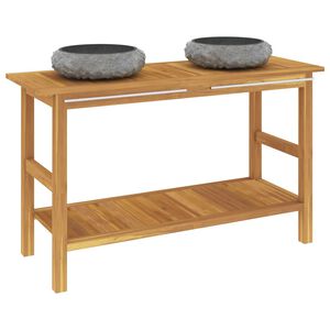 vidaXL Kylpyhuoneen hyllykk&ouml; musta marmori pesualtailla t&auml;ysi tiikki