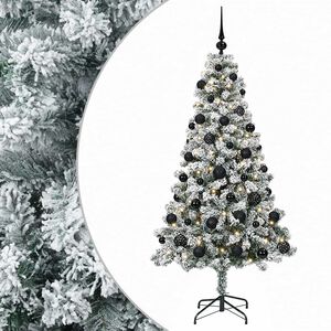 vidaXL Muovinen joulukuusi koristeilla 120 cm 150 LEDi&auml;
