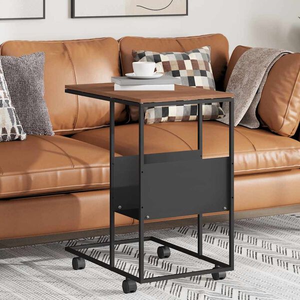 vidaXL Sivup&ouml;yt&auml; py&ouml;rill&auml; musta 55x36x63,5 cm tekninen puu