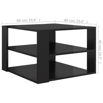 vidaXL Sohvapöytä korkeakiilto musta 60x60x40 cm lastulevy